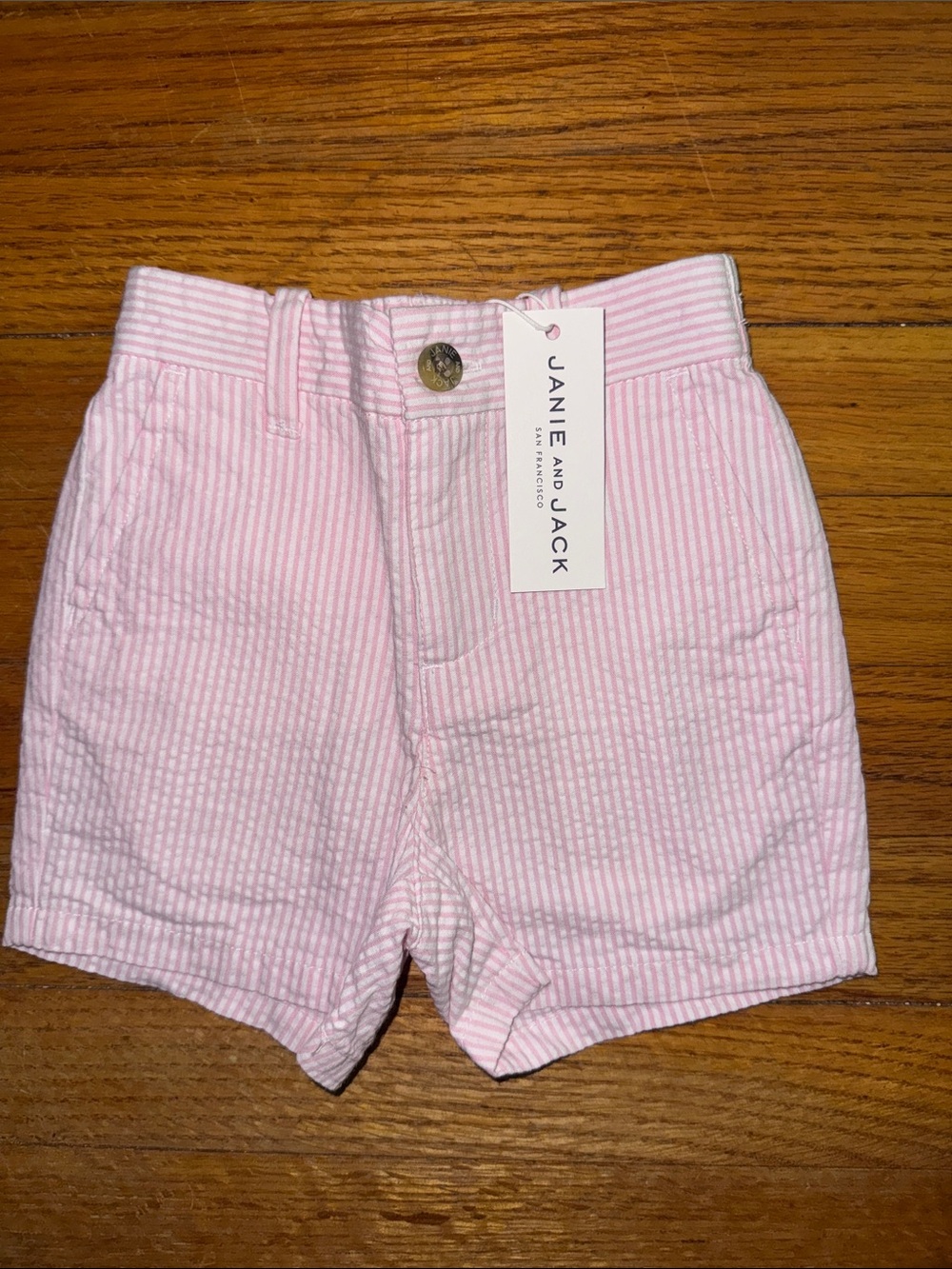 Infant Janie and Jack Pink and White Striped Seersucker Shorts NWT
